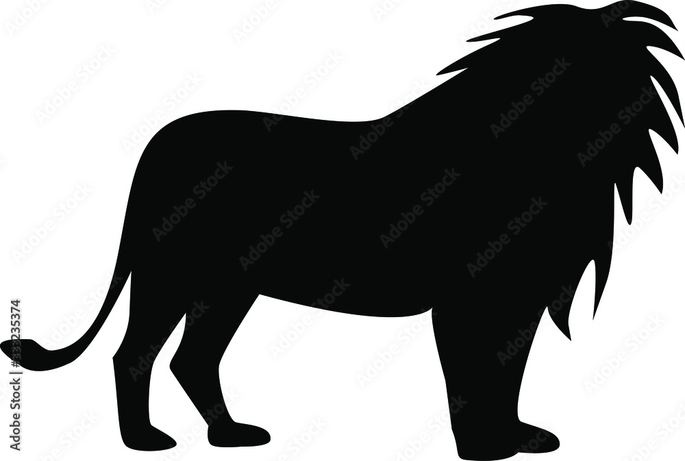 Vector illustration, black silhouette on white background, lion.