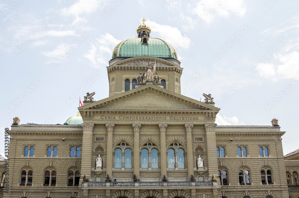 Federal Palace of Switzerland, building of swiss parliament in swiss capital city of Bern (Berne in French), Switzerland, Europe