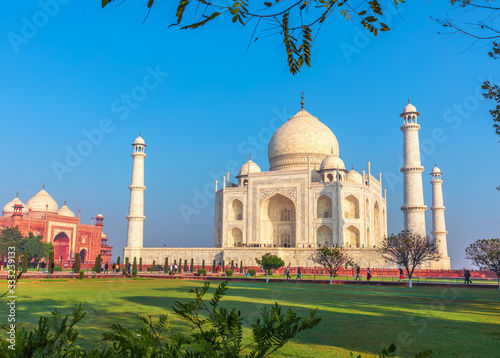 Taj Mahal and the blue sky, beautiful view, India