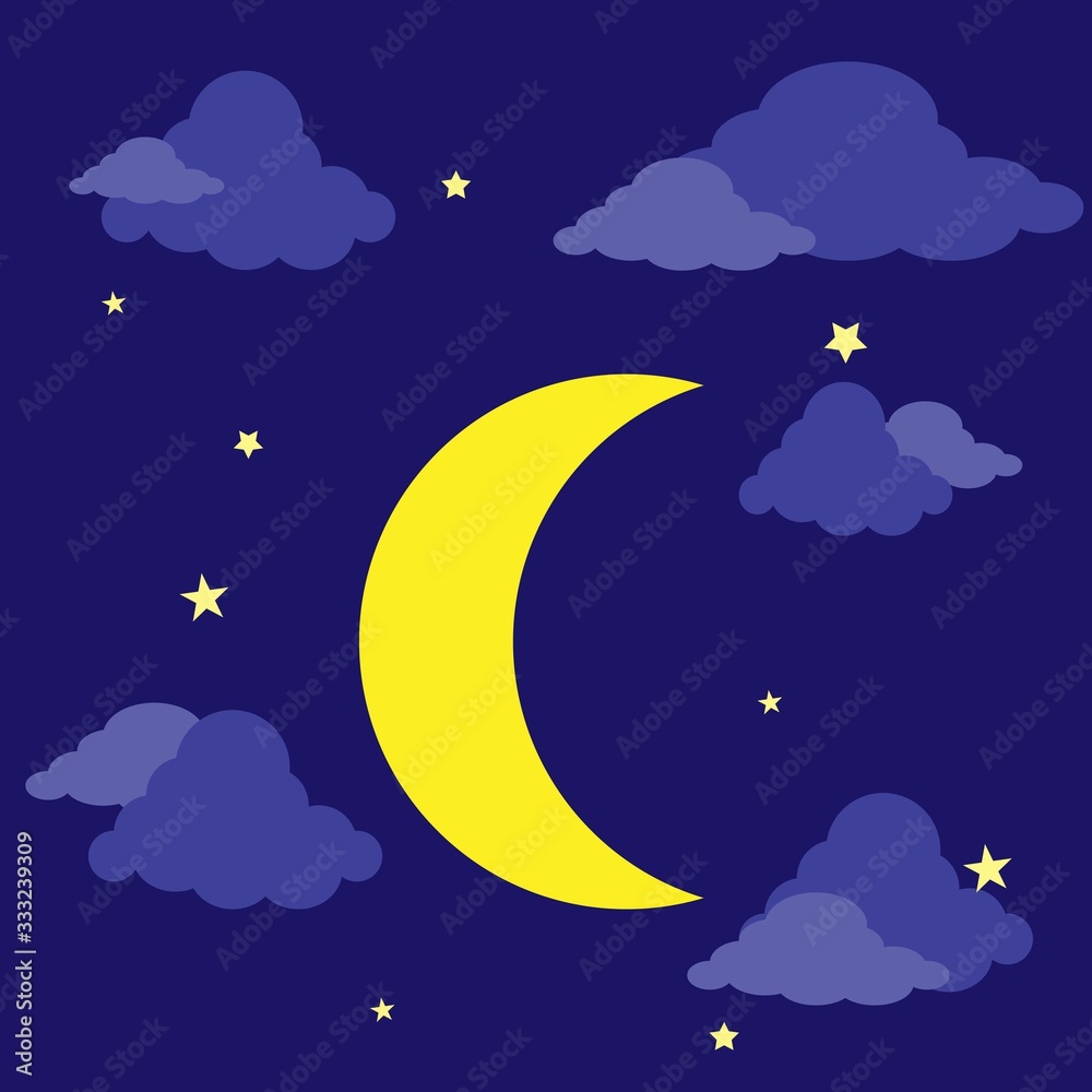Vector illustration of cartoon glossy moon in the sky