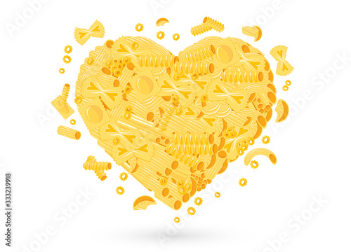Pasta Herz aus verschiedenen Pasta Sorten