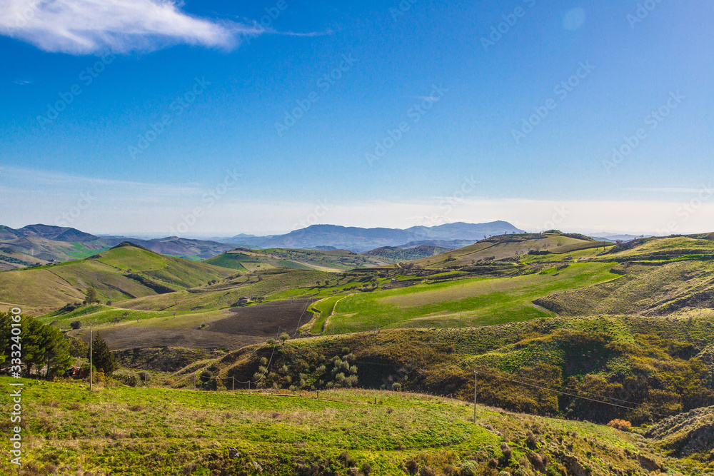 Naklejka premium View from Agira on hinterland, on background Etna