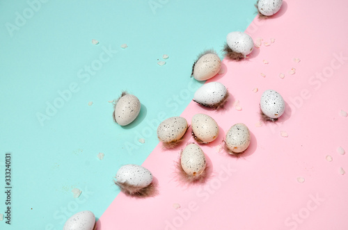 colorful easter eggs with spots on coloful background