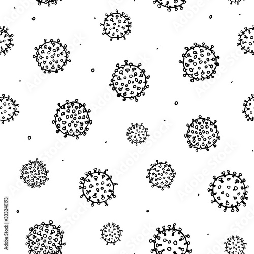 Vector abstract hand drawn corona virus pattern with line art irregular germ. Graphic, modern design, healthcare, infographic, packaging.