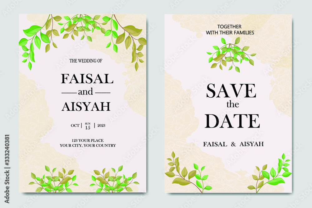 beautiful wedding card invitation floral with leaf