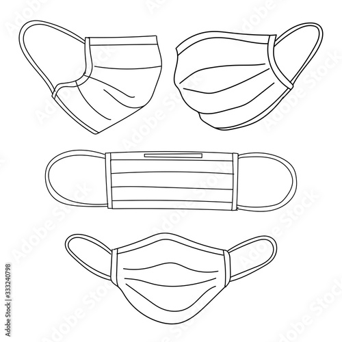 Medical mask or surgical mask at straight, left, right face angel doodle art.