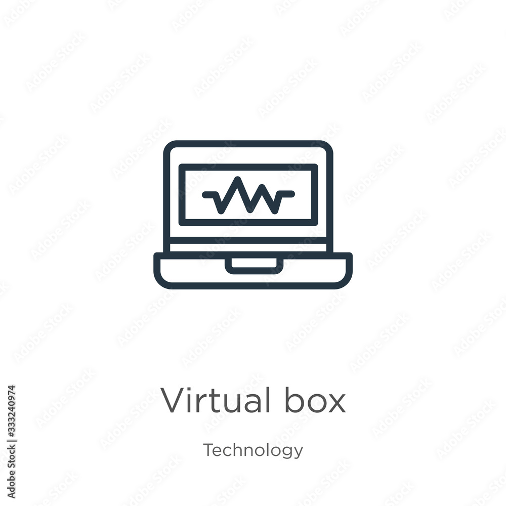 Virtual box icon. Thin linear virtual box outline icon isolated on white background from technology collection. Line vector sign, symbol for web and mobile Virtual box icon. Thin linear virtual box outline icon isolated on white background from technology collection. Line vector sign, symbol for web and mobile