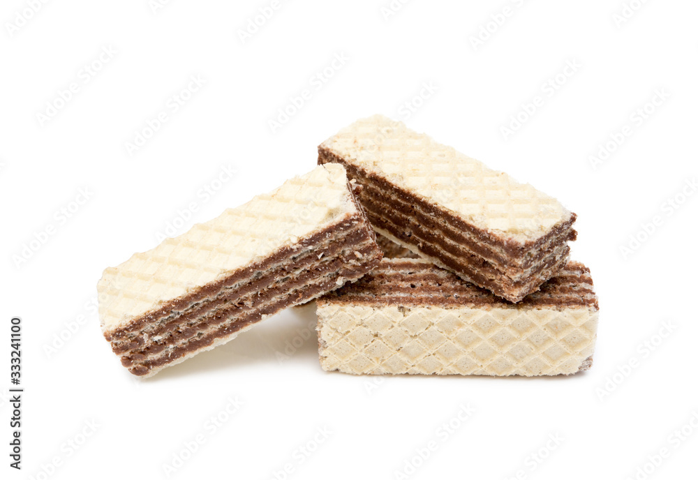 Crispy wafers with creamy hazelnut filling isolated on white background Crispy wafers with creamy hazelnut filling isolated on white background