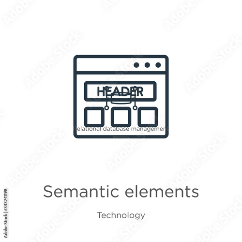 Semantic elements icon. Thin linear semantic elements outline icon isolated on white background from technology collection. Line vector sign, symbol for web and mobile