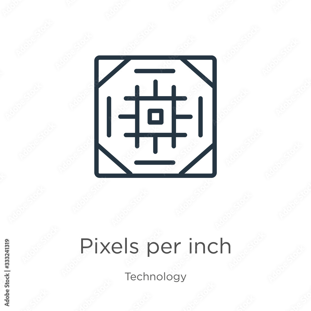 Pixels per inch icon. Thin linear pixels per inch outline icon isolated on white background from technology collection. Line vector sign, symbol for web and mobile Pixels per inch icon. Thin linear pixels per inch outline icon isolated on white background from technology collection. Line vector sign, symbol for web and mobile