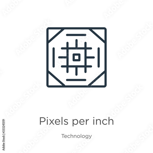 Pixels per inch icon. Thin linear pixels per inch outline icon isolated on white background from technology collection. Line vector sign, symbol for web and mobile