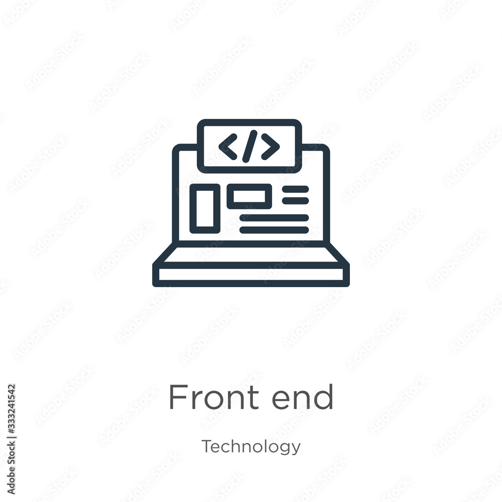Front end icon. Thin linear front end outline icon isolated on white background from technology collection. Line vector sign, symbol for web and mobile Front end icon. Thin linear front end outline icon isolated on white background from technology collection. Line vector sign, symbol for web and mobile