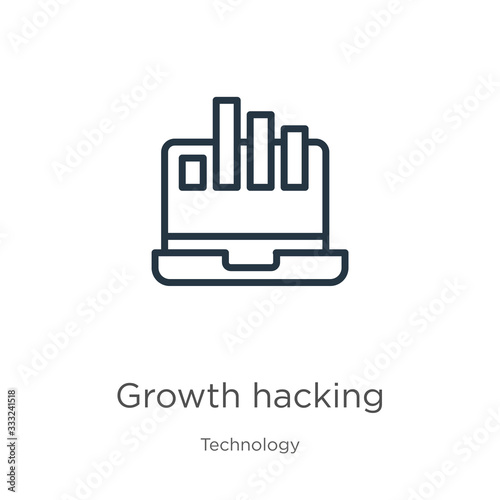 Growth hacking icon. Thin linear growth hacking outline icon isolated on white background from technology collection. Line vector sign, symbol for web and mobile