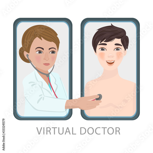 VIRTUAL MEDICINE Coronavirus Illness Pandemic Practitioner Doctor Online Vector Illustration Set