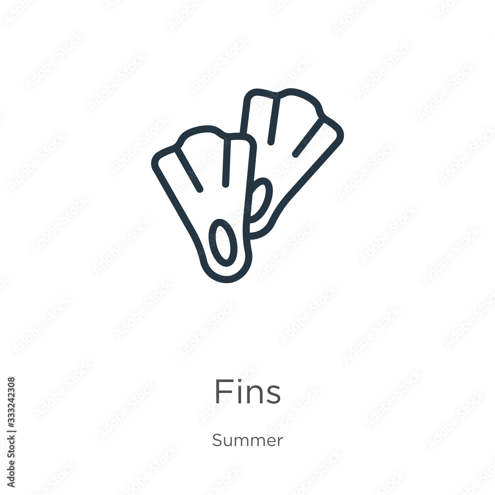 Obraz premium Fins icon. Thin linear fins outline icon isolated on white background from summer collection. Line vector sign, symbol for web and mobile