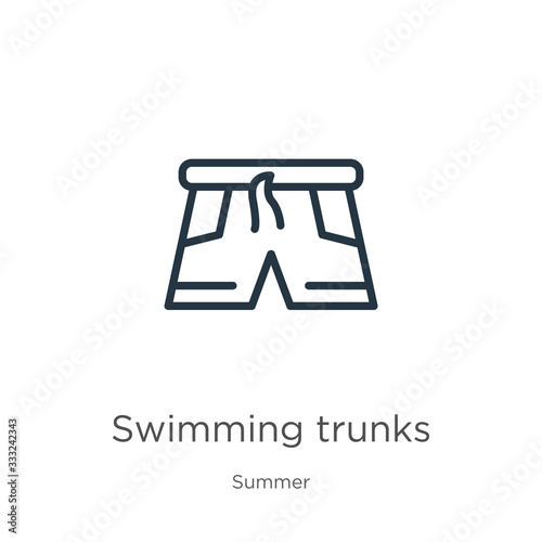 Swimming trunks icon. Thin linear swimming trunks outline icon isolated on white background from summer collection. Line vector sign, symbol for web and mobile