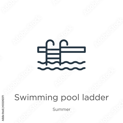 Swimming pool ladder icon. Thin linear swimming pool ladder outline icon isolated on white background from summer collection. Line vector sign, symbol for web and mobile