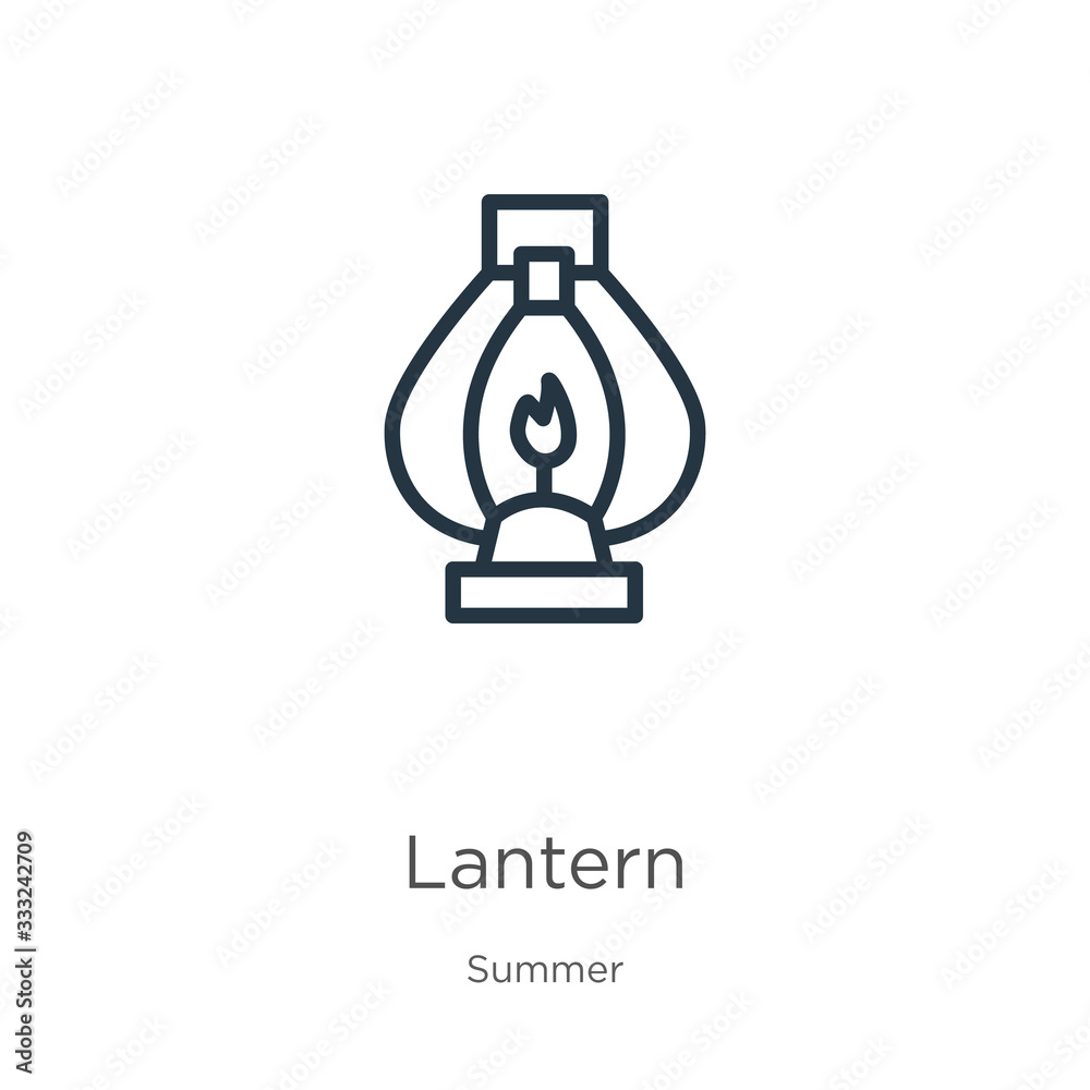 Lantern icon. Thin linear lantern outline icon isolated on white background from summer collection. Line vector sign, symbol for web and mobile Lantern icon. Thin linear lantern outline icon isolated on white background from summer collection. Line vector sign, symbol for web and mobile