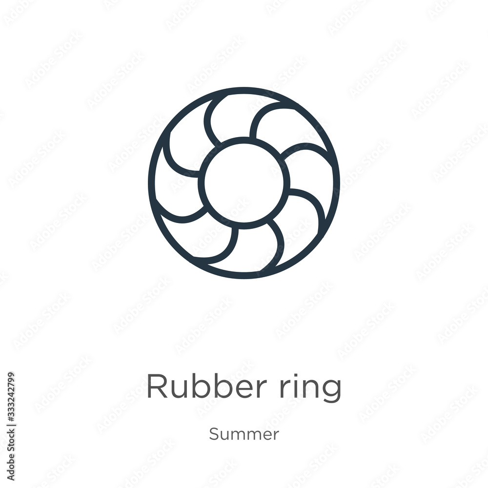 Rubber ring icon. Thin linear rubber ring outline icon isolated on white background from summer collection. Line vector sign, symbol for web and mobile