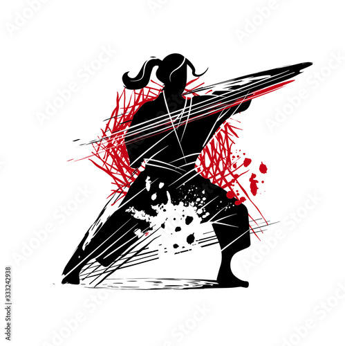 Fighting pose of martial arts silhouette character logo illustration. 
