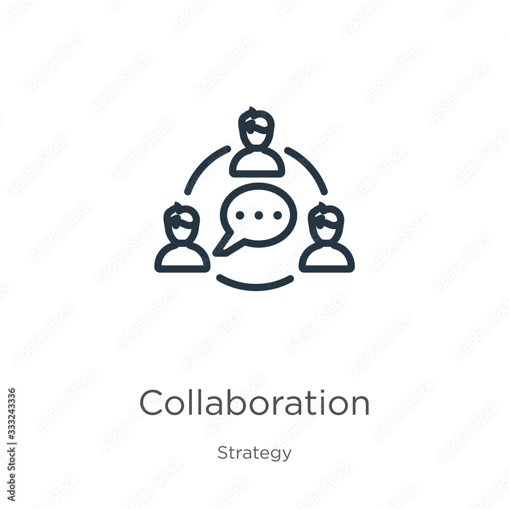 Collaboration icon. Thin linear collaboration outline icon isolated on white background from strategy collection. Line vector sign, symbol for web and mobile Collaboration icon. Thin linear collaboration outline icon isolated on white background from strategy collection. Line vector sign, symbol for web and mobile
