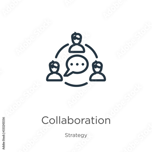 Collaboration icon. Thin linear collaboration outline icon isolated on white background from strategy collection. Line vector sign, symbol for web and mobile
