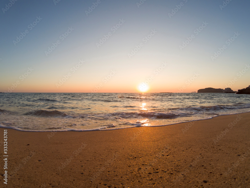 Beautiful sunset on Falasarna beach in Crete Greece.