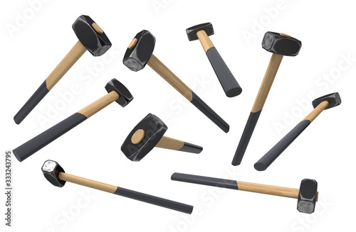 Obraz na plátně 3d rendering of set of sledge hammers isolated on white background