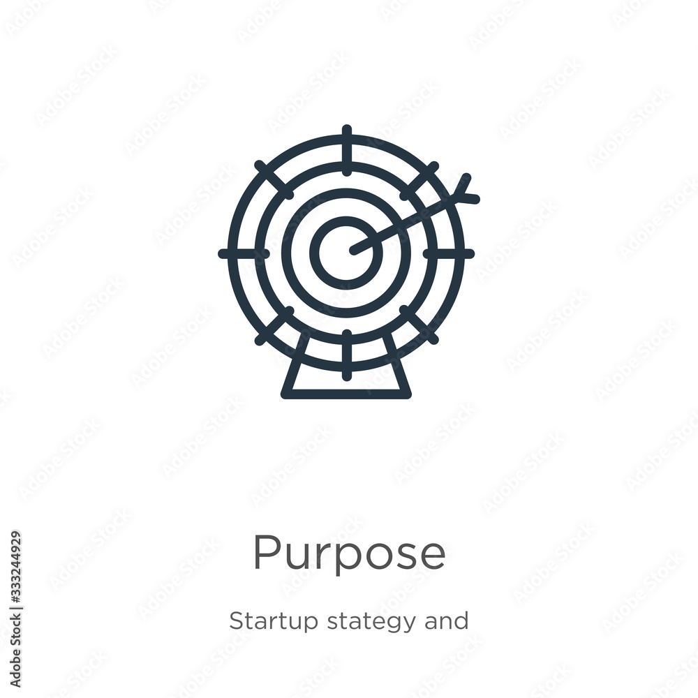 Purpose icon. Thin linear purpose outline icon isolated on white background from startup collection. Line vector sign, symbol for web and mobile Purpose icon. Thin linear purpose outline icon isolated on white background from startup collection. Line vector sign, symbol for web and mobile