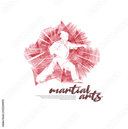 Fighting pose of martial arts silhouette character logo illustration. 