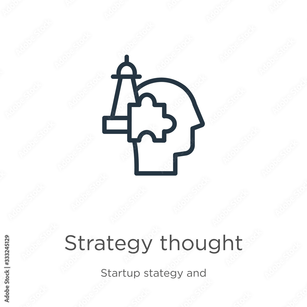 Strategy thought icon. Thin linear strategy thought outline icon isolated on white background from startup stategy and success collection. Line vector sign, symbol for web and mobile