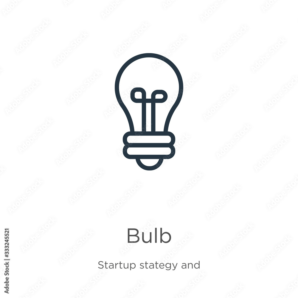 Bulb icon. Thin linear bulb outline icon isolated on white background from startup stategy and success collection. Line vector sign, symbol for web and mobile Bulb icon. Thin linear bulb outline icon isolated on white background from startup stategy and success collection. Line vector sign, symbol for web and mobile