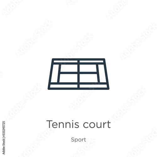 Tennis court icon. Thin linear tennis court outline icon isolated on white background from sport collection. Line vector sign, symbol for web and mobile