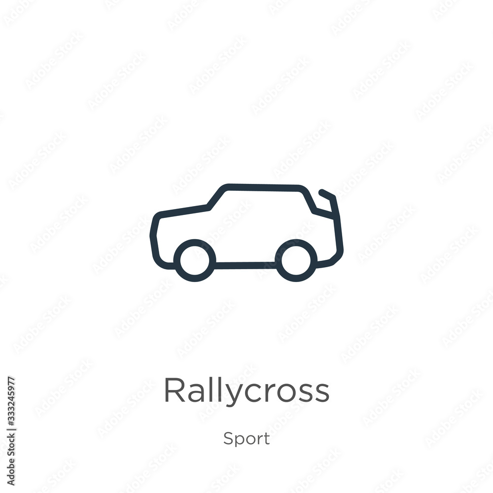 Rallycross icon. Thin linear rallycross outline icon isolated on white background from sport collection. Line vector sign, symbol for web and mobile