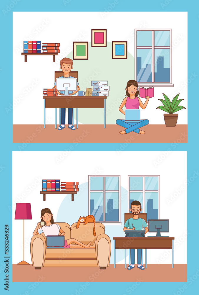 Fototapeta premium work at home workers characters