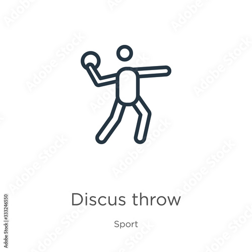 Discus throw icon. Thin linear discus throw outline icon isolated on white background from sport collection. Line vector sign, symbol for web and mobile