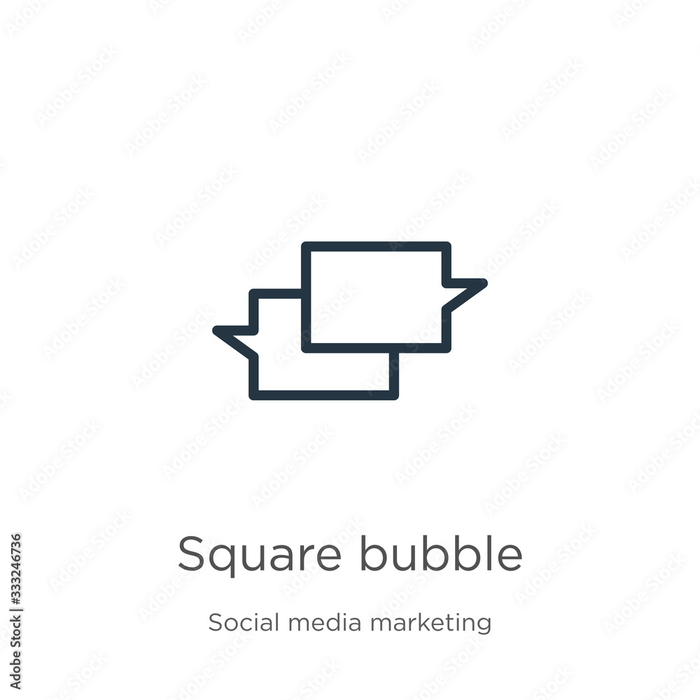 Square bubble icon. Thin linear square bubble outline icon isolated on white background from social collection. Line vector sign, symbol for web and mobile Square bubble icon. Thin linear square bubble outline icon isolated on white background from social collection. Line vector sign, symbol for web and mobile