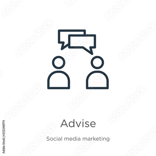 Advise icon. Thin linear advise outline icon isolated on white background from social media collection. Line vector sign, symbol for web and mobile