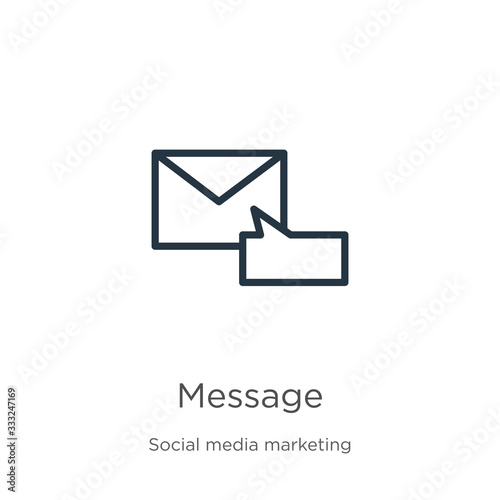 Message icon. Thin linear message outline icon isolated on white background from social media marketing collection. Line vector sign, symbol for web and mobile