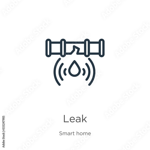 Leak icon. Thin linear leak outline icon isolated on white background from smart house collection. Line vector sign, symbol for web and mobile