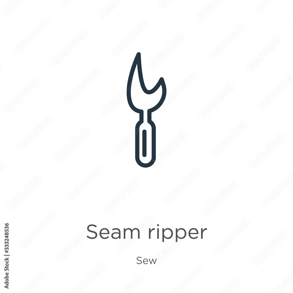 Seam ripper icon. Thin linear seam ripper outline icon isolated on white background from sew collection. Line vector sign, symbol for web and mobile Seam ripper icon. Thin linear seam ripper outline icon isolated on white background from sew collection. Line vector sign, symbol for web and mobile