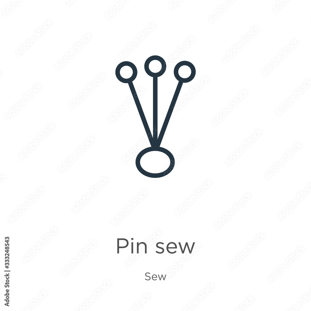Pin sew icon. Thin linear pin sew outline icon isolated on white background from sew collection. Line vector sign, symbol for web and mobile Pin sew icon. Thin linear pin sew outline icon isolated on white background from sew collection. Line vector sign, symbol for web and mobile