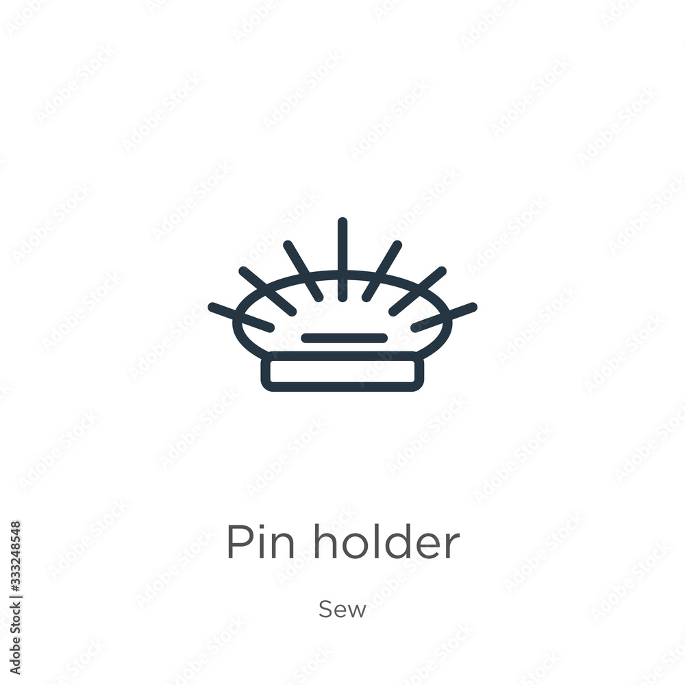 Obraz premium Pin holder icon. Thin linear pin holder outline icon isolated on white background from sew collection. Line vector sign, symbol for web and mobile