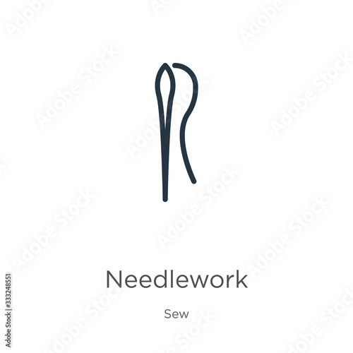 Needlework icon. Thin linear needlework outline icon isolated on white background from sew collection. Line vector sign, symbol for web and mobile