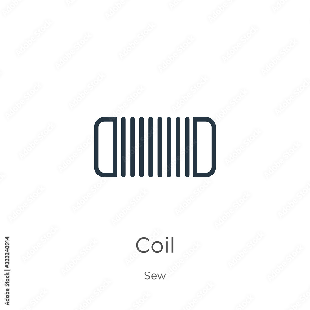 Coil icon. Thin linear coil outline icon isolated on white background from sew collection. Line vector sign, symbol for web and mobile