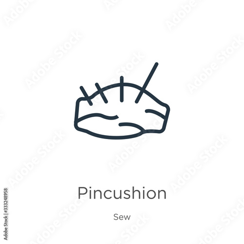 Pincushion icon. Thin linear pincushion outline icon isolated on white background from sew collection. Line vector sign, symbol for web and mobile