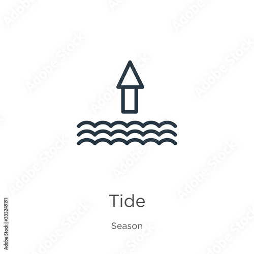 Tide icon. Thin linear tide outline icon isolated on white background from season collection. Line vector sign, symbol for web and mobile