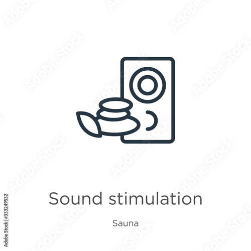 Sound stimulation icon. Thin linear sound stimulation outline icon isolated on white background from sauna collection. Line vector sign, symbol for web and mobile