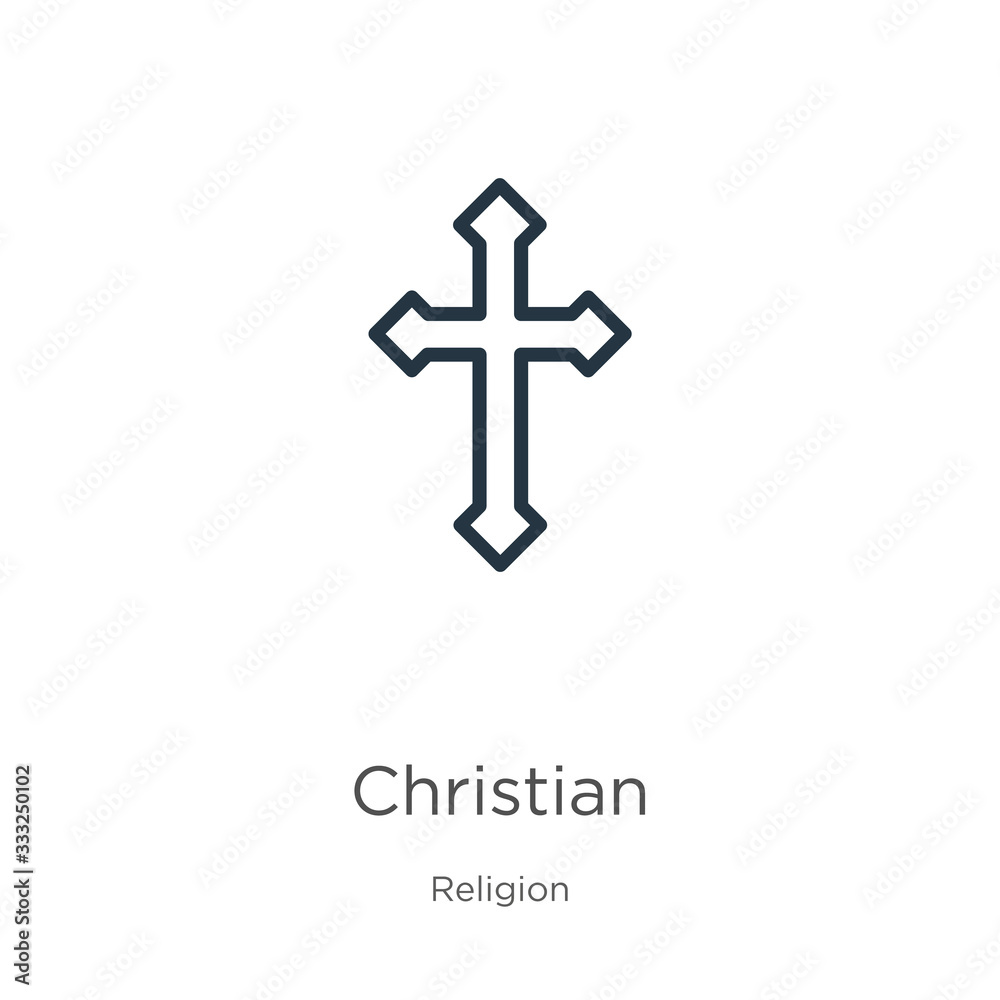 Christian icon. Thin linear christian outline icon isolated on white background from religion collection. Line vector sign, symbol for web and mobile