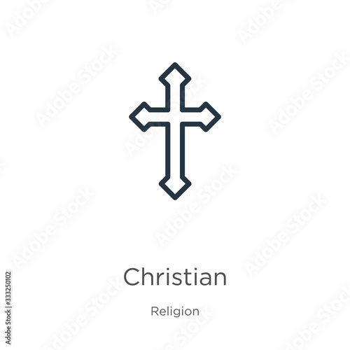 Christian icon. Thin linear christian outline icon isolated on white background from religion collection. Line vector sign, symbol for web and mobile